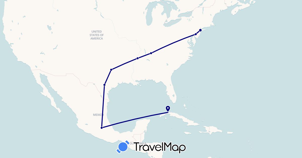 TravelMap itinerary: driving in Cuba, Mexico, United States (North America)